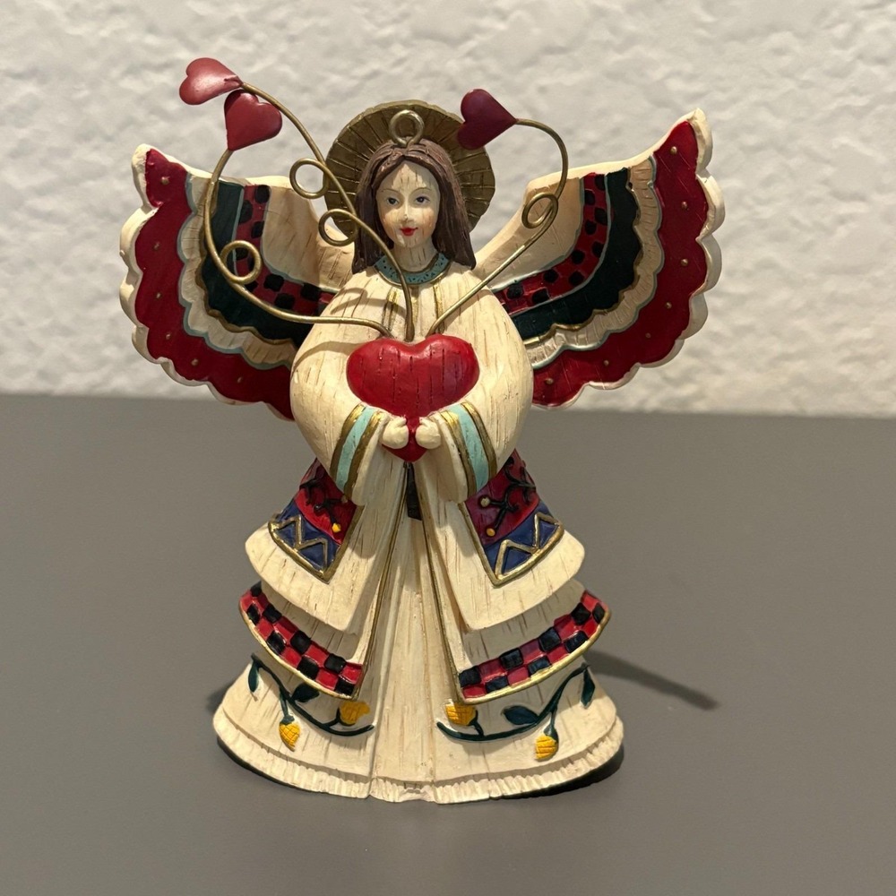 Vintage 2000 Kathy Killip Demdaco Angel Ornament Folk Art Hearts Christmas 4.5"